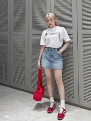 Short váy denim Zara màu nhạt co giãn 4 chiều