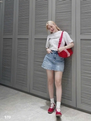 Short váy denim Zara màu nhạt co giãn 4 chiều