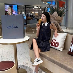 Đầm ngắn kẻ sọc cổ sơ mi