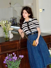 Chân váy Midi Denim xếp ly