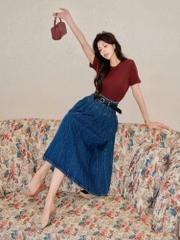 Chân váy Midi Denim xếp ly