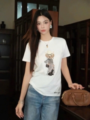 Tshirt Polo RL trắng gấu đính cườm