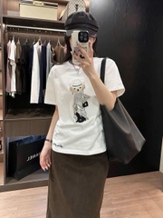 Tshirt Polo RL trắng gấu đính cườm