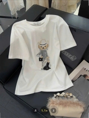 Tshirt Polo RL trắng gấu đính cườm