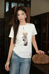 Tshirt Polo RL trắng gấu đính cườm