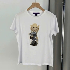 Tshirt Polo RL trắng gấu đính cườm