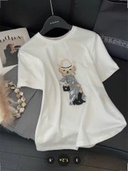 Tshirt Polo RL trắng gấu đính cườm