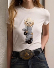 Tshirt Polo RL trắng gấu đính cườm