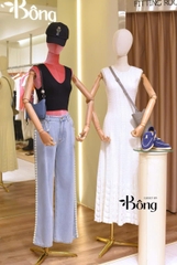 Đầm dài dệt kim pointelle đính viền ngọc