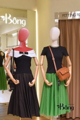 Chân váy midi COS xoè 2 màu chất poly