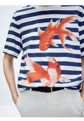 Tshirt EDITION kẻ ngang xanh hoạ tiết cá vàng