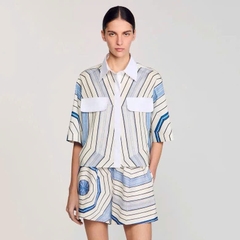 Set Sandro lụa họa tiết mạng nhện Áo + Quần short