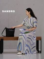 Váy maxi lụa Sandro cổ đức họa tiết xoắn ốc