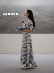 Váy maxi lụa Sandro cổ đức họa tiết xoắn ốc