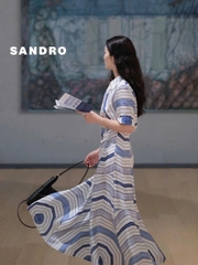 Váy maxi lụa Sandro cổ đức họa tiết xoắn ốc