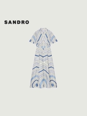 Váy maxi lụa Sandro cổ đức họa tiết xoắn ốc