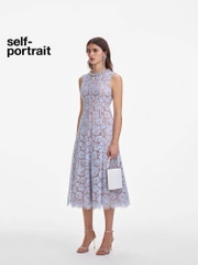 Váy maxi Sel-Portrait ren 3D cổ ngọc trai sát nách tím