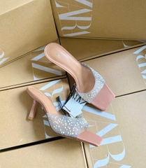 Guốc Zara quai trong bling nhũ bạc