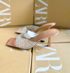 Guốc Zara quai trong bling nhũ bạc