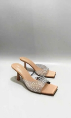 Guốc Zara quai trong bling nhũ bạc