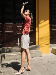 Quần short Massimo Dutti linen cạp cao 2 màu