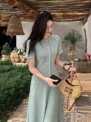 Váy Sandro maxi màu xanh ánh kim tuyến