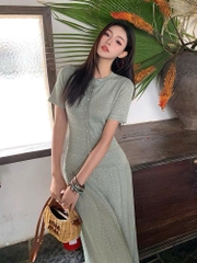 Váy Sandro maxi màu xanh ánh kim tuyến
