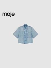Áo denim Maje ngắn tay đính hạt bling