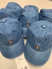 Mũ ball-cap Polo denim ogo ngựa trắng