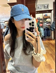 Mũ ball-cap Polo denim ogo ngựa trắng