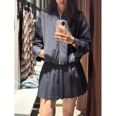 Chân váy xếp ly ngắn Zara denim