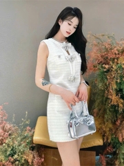 Váy dạ Sel-Portrait sát nách nơ ngọc trai trắng
