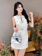 Váy dạ Sel-Portrait sát nách nơ ngọc trai trắng