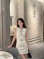 Váy dạ Sel-Portrait sát nách nơ ngọc trai trắng