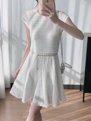 Váy len lưới Maje trắng kèm belt xích dáng A lửng
