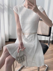 Váy len lưới Maje trắng kèm belt xích dáng A lửng