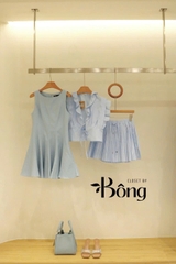 Set Sandro xanh bèo đính hạt bling chân mini xếp ly