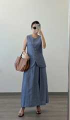 Set đũi Massimo Dutti muối tiêu xanh denim áo gile