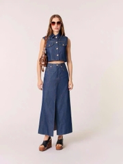 Chân váy Maje dài jeans Denim xẻ trước
