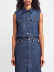 Áo khoác Maje denim không tay dáng ngắn