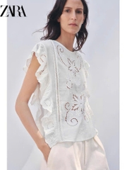 Set Zara ren dập trắng Áo sát nách