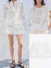 Set Zara ren dập trắng Áo sát nách