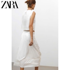 Set Zara trắng ren dập hoa màu kem