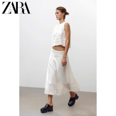 Set Zara trắng ren dập hoa màu kem