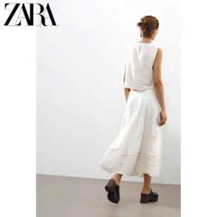 Set Zara trắng ren dập hoa màu kem