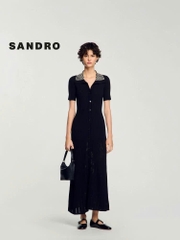 Váy Sandro màu đen maxi cổ đính cườm