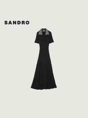 Váy Sandro màu đen maxi cổ đính cườm