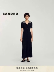 Váy Sandro màu đen maxi cổ đính cườm