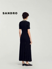 Váy Sandro màu đen maxi cổ đính cườm