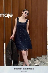Đầm ngắn crochet đính đá cổ vuông